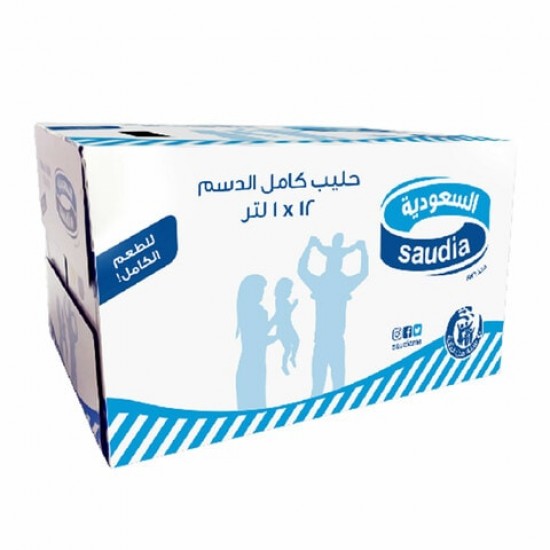 Saudia Long Life Full Fat Milk 1L × 12 Pieces