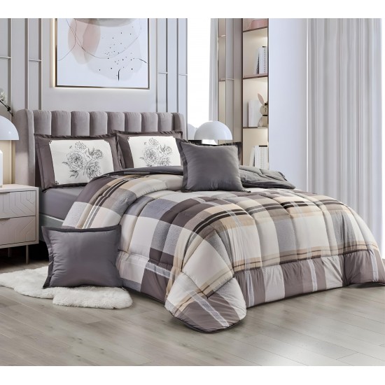 Elevate Your Bedroom Four Season Check Pattern Comforter Set Use In Two Side And Washable Metrial King Size (BG-D07)