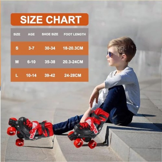 Children's Skates Roller, Adjustable Inline Skates with Flashing Light Up Wheel for Boys Girls And Beginners Rollerblades (With Protective Gear)