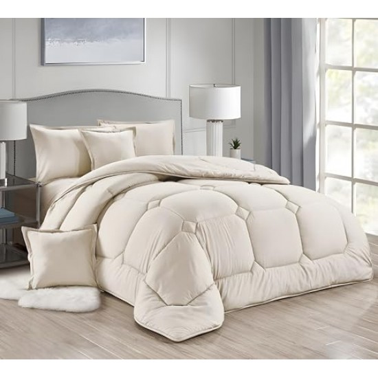  Revitalize Your Space Reversible Polyester Comforter Sets for Every Mood Single and Double Bed Sizes (Light Beige, 6-Pcs Double Bed Set)