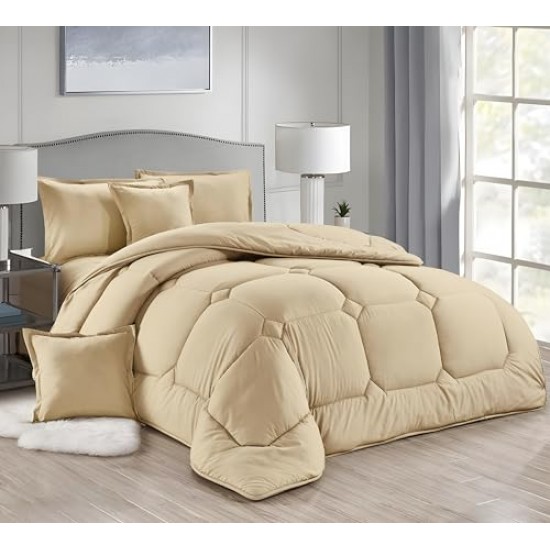  Revitalize Your Space Reversible Polyester Comforter Sets for Every Mood Single and Double Bed Sizes (Camel, 6-Pcs Double Bed Set)