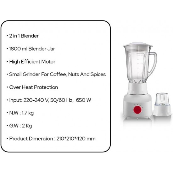 2-in-1 Powerful Blender Grinder: Unleash Culinary Versatility with 650W Precision مطحنة خلاط قوية 2 في 1: أطلق العنان لتنوع الطهي بدقة 650 واط
