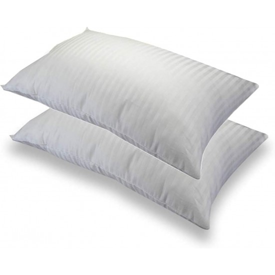 2 Soft Hotel Stripe Pillows - Queen Size 50x75cm, 1 KG Microfiber Filling, Breathable Support for Neck Pain Relie