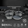 8-Piece Non-Stick Aluminium Cookware Set With Durable Hammertone Exterior 5-layer Super Granite Coating, Tempered Glass Lids, Heat-Resistant Handles And knob 1pcs Nylon Spatula