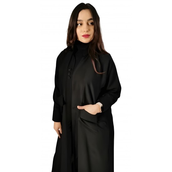 أناقة سهلة: عباية الكريب اليابانية مع حجاب أسود (مقاس 55