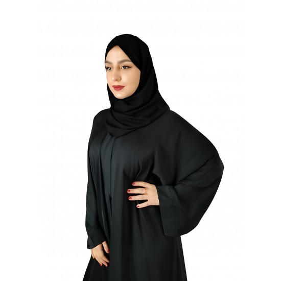 إشراقة رشيقة: عباية خفيفة بأكمام مغربية من القماش الكوري مع حجاب أسود سادة (مقاس 57