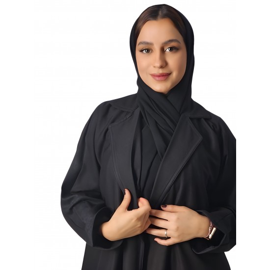 Contemporary Chic: Korean Crepe Abaya with Sleeves Design and Wrap Long Sleeve, Paired with Plain Black Veil (Size 60