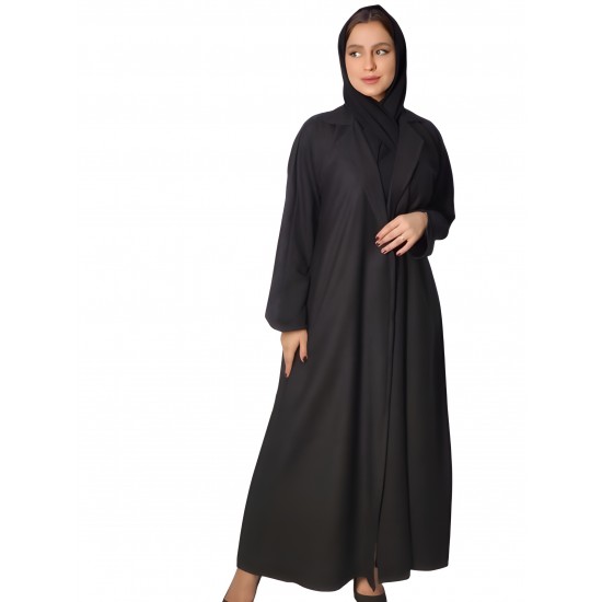Contemporary Chic: Korean Crepe Abaya with Sleeves Design and Wrap Long Sleeve, Paired with Plain Black Veil (Size 56