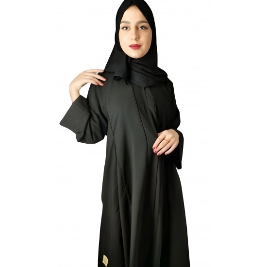 الأناقة الملكية: عباية كويتية من القماش الكوري ذات أكمام واسعة ملفوفة وحجاب أسود سادة ( 58