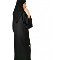 إشراقة رشيقة: عباية خفيفة بأكمام مغربية من القماش الكوري مع حجاب أسود سادة (مقاس 51
