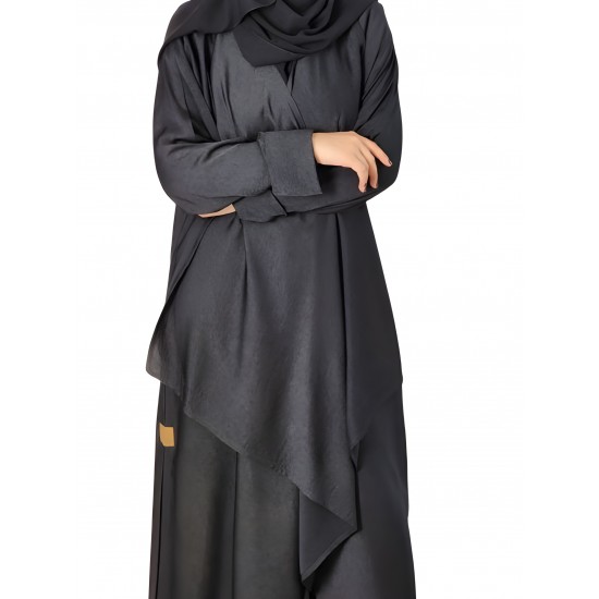 Effortless Elegance: Practical Washed Silk Abaya in Chinese Washed Silk with Wrap Long Sleeve, Accompanied by a Plain Black Veil ( Size 52