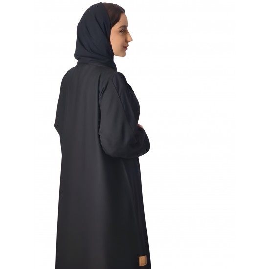 ستائر رشيقة: عباية ناعمة من قماش الكريب الكوري مع نمط ملفوف وحجاب أسود عادي (مقاس 53