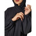 Sleek Simplicity: Plain Abaya in Korean Crepe Fabric with Elastic Sleeves and Matching Black Veil (Size 54