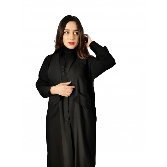 أناقة سهلة: عباية الكريب اليابانية مع حجاب أسود (مقاس 60