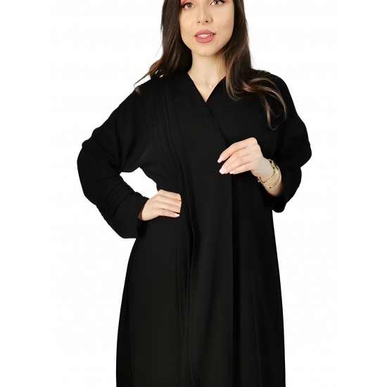 Graceful Simplicity: Light, Practical Abaya with Front Pleats, in Korean Crepe, Paired with a Plain Black Veil (Size 60