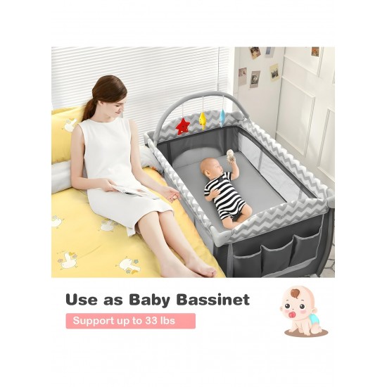 Baby Portable Bed Moses Cot Crib Playard Deluxe Nursery Center, Foldable Playpen for Baby & Toddler, Bassinet, Mattress, Changing Table for Newborn Kids ctivity Center, Baby Fence with Breathable Mesh