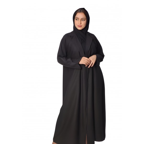 ستائر رشيقة: عباية ناعمة من قماش الكريب الكوري مع نمط ملفوف وحجاب أسود عادي (مقاس 57