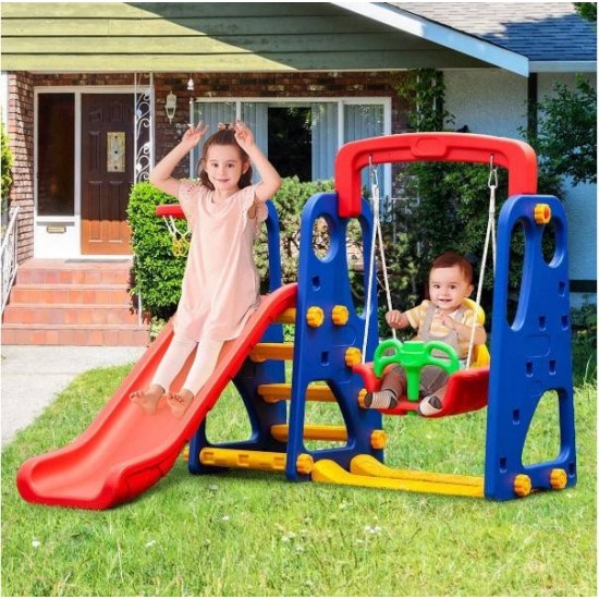 3-in-1 Junior Playset: Climber, Slide, Swing, Basketball Hoop - All in One