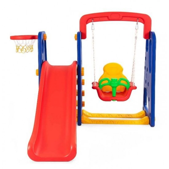 3-in-1 Junior Playset: Climber, Slide, Swing, Basketball Hoop - All in One