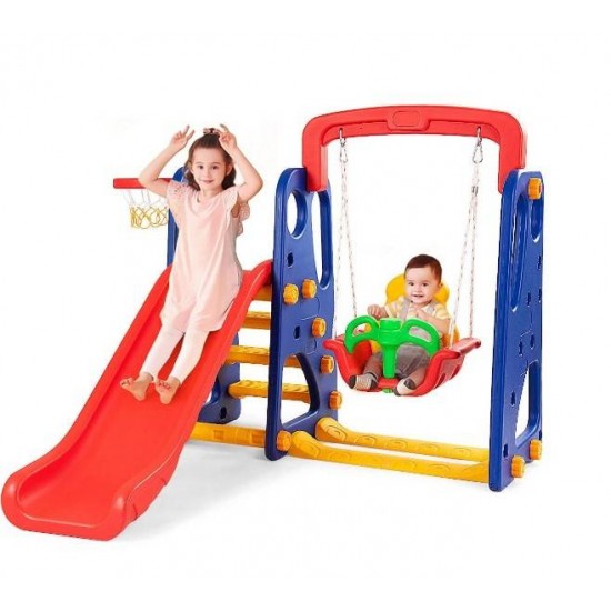 3-in-1 Junior Playset: Climber, Slide, Swing, Basketball Hoop - All in One