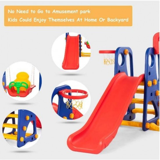 3-in-1 Junior Playset: Climber, Slide, Swing, Basketball Hoop - All in One