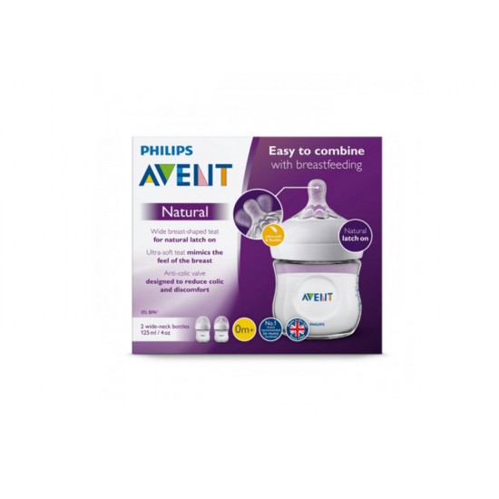 Avent Natural Plastic Bottle +0m, Pack of 2 Pieces, 125 ml 030/27