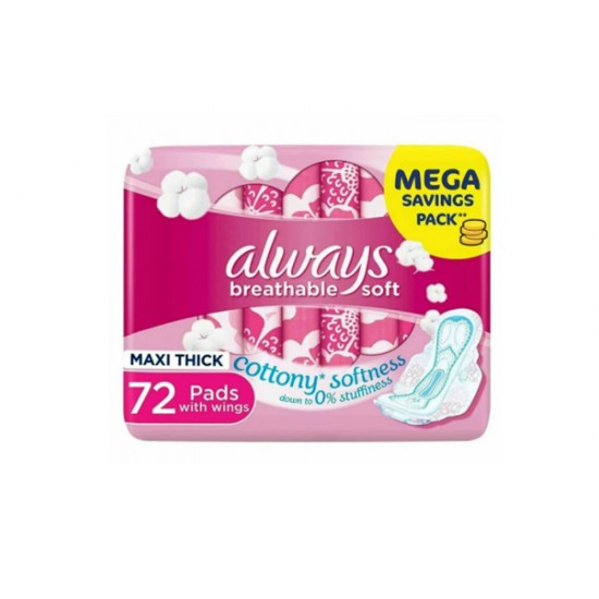 Always Ultra Feminine Pads for Sensitive Skin, 72 Pieces, Pink 9360