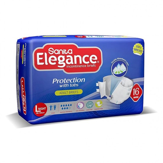 Elegance adult diapers, large, night, 16 pieces