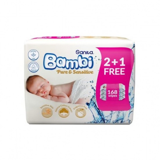 Bambi Wet Wipes for Sensitive Skin, 168 Pieces (1+2), 1973