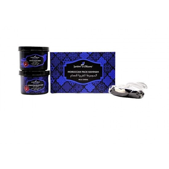 Garden Olean Moroccan bath set with blue indigo and white clay mask