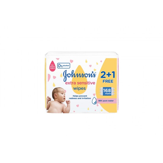 Johnson\'s Extra Sensitive Baby Wipes 168 Wipes 2+1