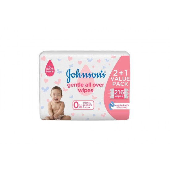 Johnson\'s baby wipes without perfume, 216 wipes, 2+1 offer