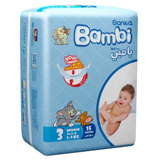 Bambi Diapers No. 3 Medium, 15 Pieces