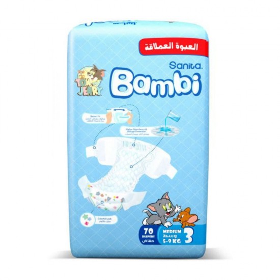 Bambi Diapers No. 3 Medium, 70 Pieces