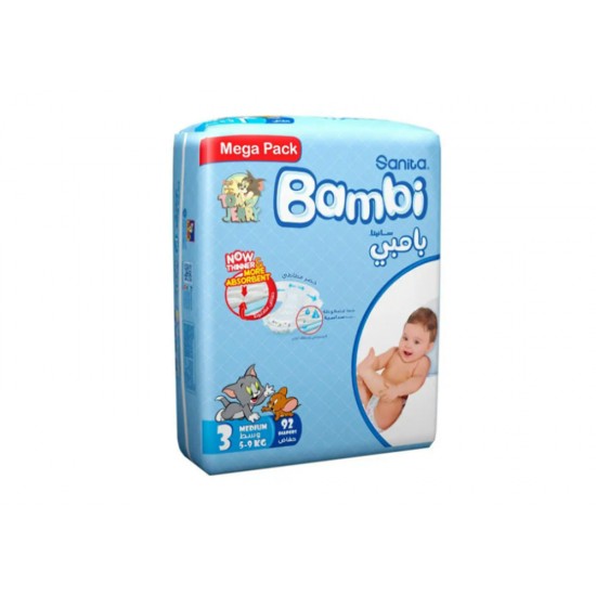 Bambi Diapers No. 3 Medium, 92 Pieces