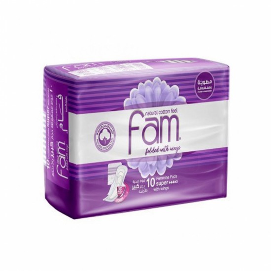 Fam feminine pads with wings large 10 pieces