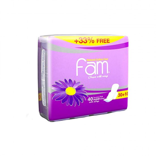 Fam feminine pads with wings large 40 pieces 0863