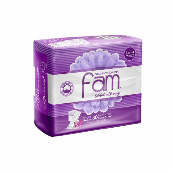 Fam feminine pads, folded with wings, large size, 30 pieces, 2270