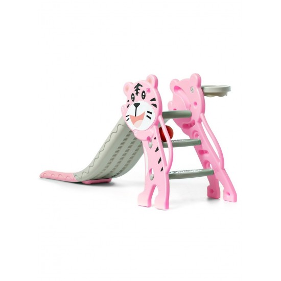 Foldable Tiger Slide With Basketball ,Pink