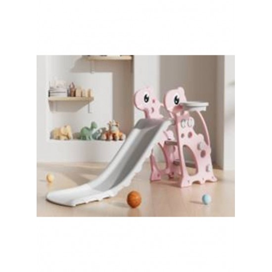 Foldable Turtle Slide with basket ball, 139*68*31 cm, pink