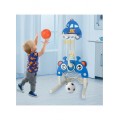 4*1 Multifunctional Rocket-Shape Basketball Set Combines Basketball Game, Football Game ,Music  and Ring Toss Game ,Blue