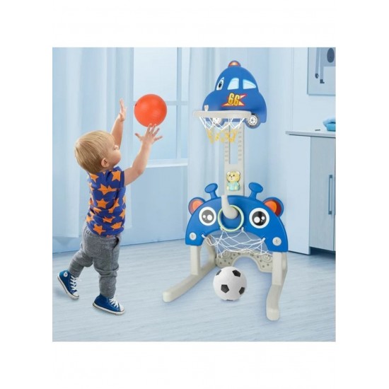 4*1 Multifunctional Rocket-Shape Basketball Set Combines Basketball Game, Football Game ,Music  and Ring Toss Game ,Blue