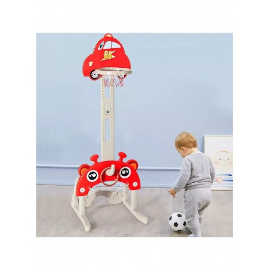 4*1 Multifunctional Car-Shape Basketball Set Combines Basketball Game, Football Game ,Music  and Ring Toss Game ,Red