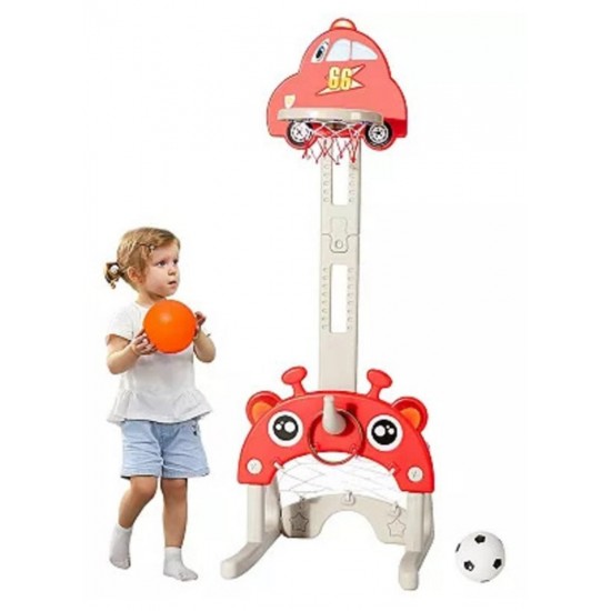 4*1 Multifunctional Car-Shape Basketball Set Combines Basketball Game, Football Game ,Music  and Ring Toss Game ,Red