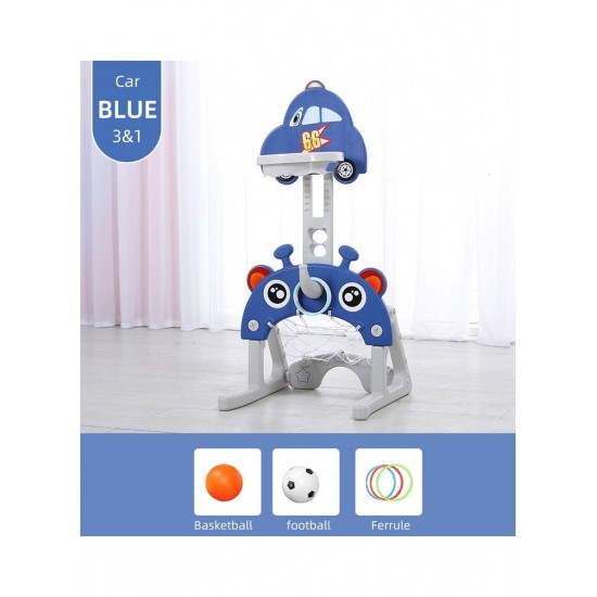 3*1 Multifunctional Car-Shape Basketball Set Combines Basketball Game, Football Game, and Ring Toss Game ,Blue