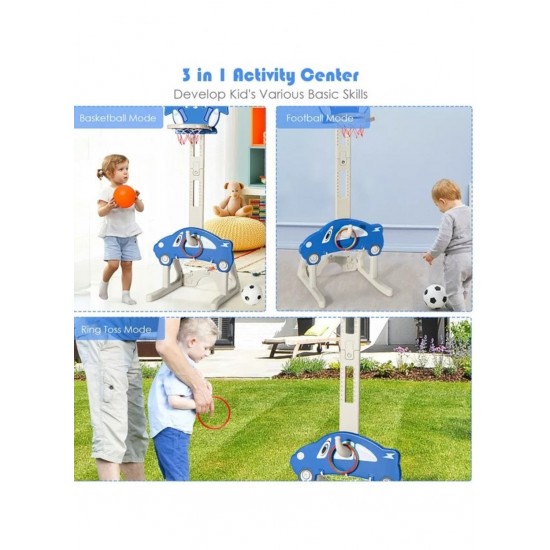 3*1 Multifunctional Rocket-Shape Basketball Set Combines Basketball Game, Football Game, and Ring Toss Game ,Blue