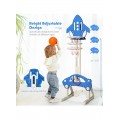 3*1 Multifunctional Rocket-Shape Basketball Set Combines Basketball Game, Football Game, and Ring Toss Game ,Blue