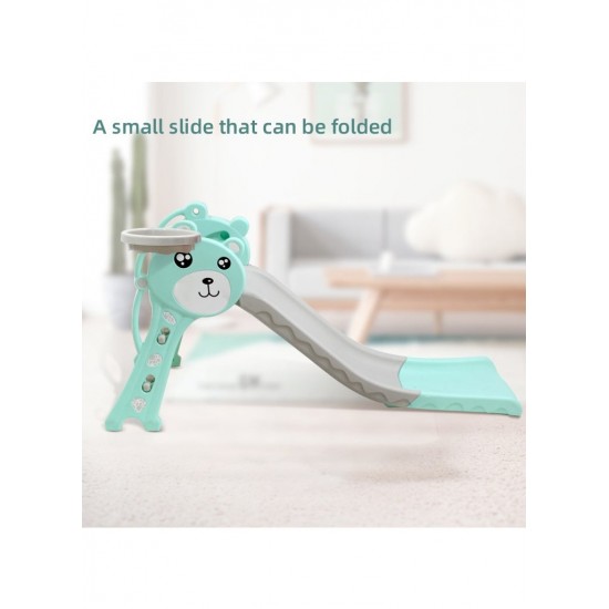 Foldable Bear Slide With Basketball ,Turquoise