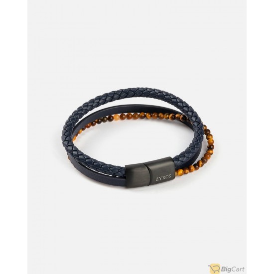ZYROS Men's bracelet of Leather and Beads Bracelet/Blue-1302866470