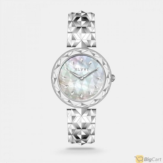 ساعة الفي النسائية بتصميم مستوحى من جلد الثعبان من الستيل باللون الفضي- 1495782183